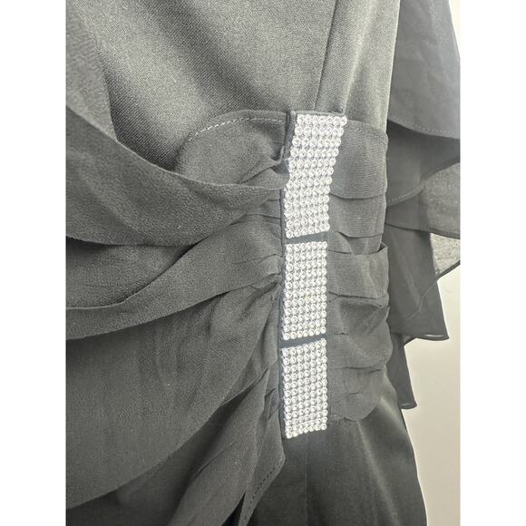 Hanna Nikole Black Chiffon Dress Rhinestone Drape Cape Overlay Formal Size 18w - Picture 5 of 14